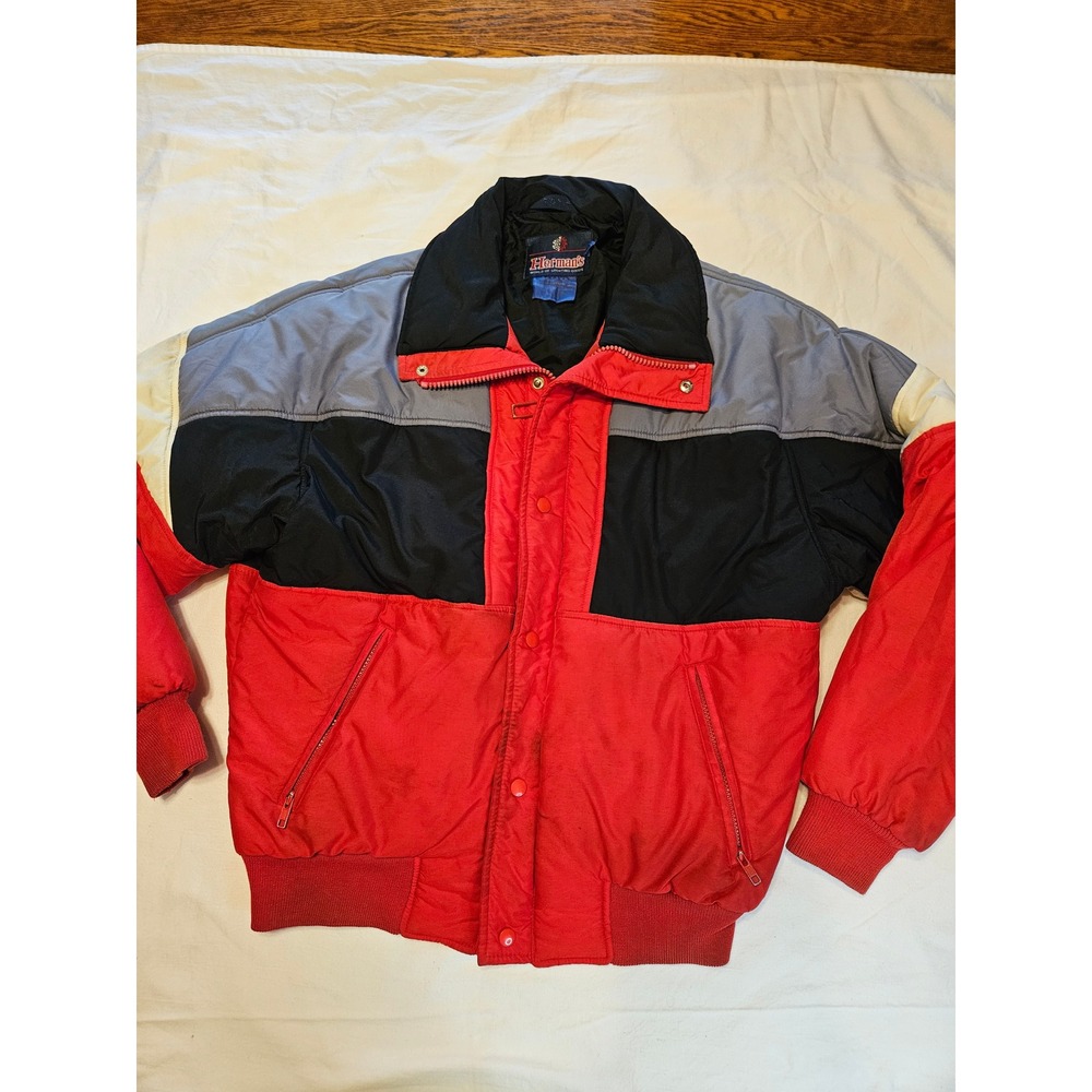 Mens Hermans Color Block Puffer Jacket Red Black‎ Gray Ski Snowboard Coat L